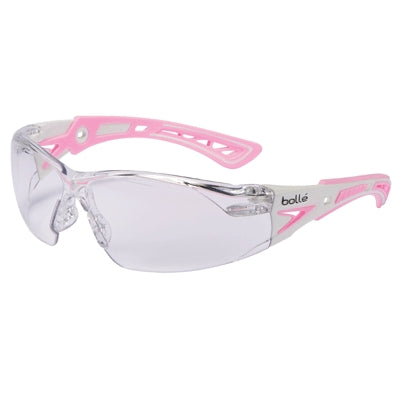 Bolle 40254 | Rush+ Safety Glasses, Pink/White Frame, Clear Anti-Scratch/Anti-Fog Lens and Platinum Coating