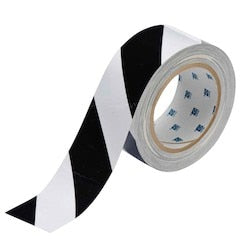 Brady Corporation 104319 | Toughstripe Floor Marking Tape Roll - Polyester, Diagonal Stripes, Black On White, 2" X 100’