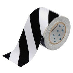 Brady Corporation 104379 | Toughstripe Floor Marking Tape Roll - Polyester, Diagonal Stripes, Black On White, 4" X 100’