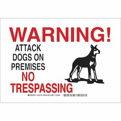 Brady Corporation 123473 | Warning! Attack Dogs On Premises No Trespassing Sign, 10" H X 14" W X 0.006" D, Polyester