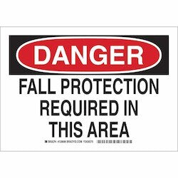 Brady Corporation 128697 | Danger Fall Protection Required" This Area Sign, 10" H X 14" W X 0.035" D, Aluminum