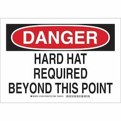 Brady Corporation 128744 | Danger Hard Hat Required Beyond This Point Sign, 7" H X 10" W X 0.006" D, Polyester