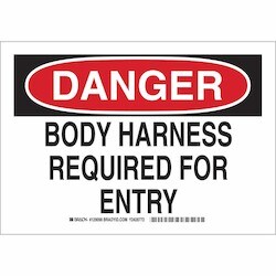 Brady Corporation 129097 | Danger Body Harness Required For Entry Sign, 7" H X 10" W X 0.06" D, Polystyrene