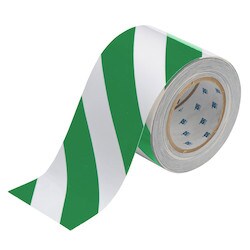 Brady Corporation 132438 | Toughstripe Floor Marking Tape Roll - Polyester, Diagonal Stripes, Green On White, 4" X 100’