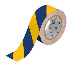 Brady Corporation 132439 | Toughstripe Floor Marking Tape Roll - Polyester, Diagonal Stripes, Blue On Yellow, 2" X 100’