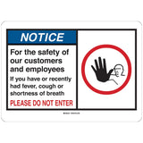 Brady Corporation 170199 | For The Safety Of Our Customers And Employees Sign, Polyester, 10 in.H x 14 in.W, BL/WH