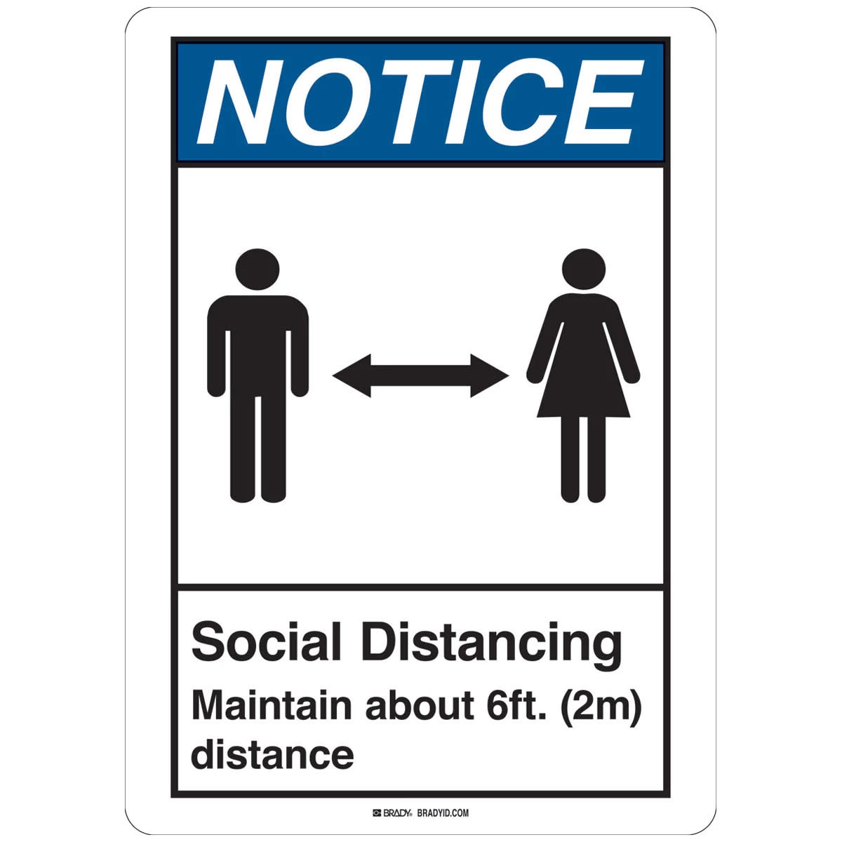 Brady Corporation 170212 | Social Distancing Sign, Aluminum, 10 in.H x 14 in.W, BL/WH