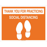 Brady Corporation 170214 | Thank You For Practicing Social Distancing Sign, Vinyl, 14 in.H x 18 in.W, Orange/White