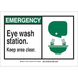 Brady Corporation 83935 | Emergency Eye Wash Station. Keep Area Clear. Sign, 3.5" H X 5" W X 0.006" D, Polyester