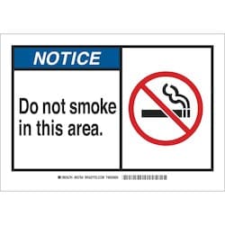Brady Corporation 46764 | Notice Do Not Smoke" This Area. Sign, 10" H X 14" W X 0.035" D, Aluminum