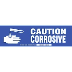 Brady Corporation 60287 | Caution Corrosive Label, White On Blue 3.5" H X 12" W X 0.006" D