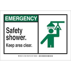 Brady Corporation 83936 | Emergency Safety Shower. Keep Area Clear. Sign, 3.5" H X 5" W X 0.006" D, Polyester