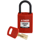 Brady Corporation CPT-RED-25PL-KD | SafeKey Lockout Padlock Nylon Red 1.0 in. Plastic Shackle, Keyed Different
