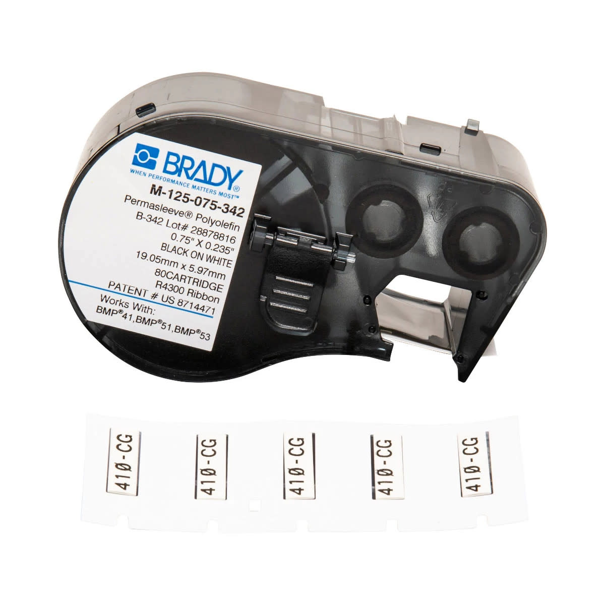 Brady Corporation M-125-075-342 | Label Maker Cartridge, Black/White, Dimension (Inches): 0.235 W x 0.75 H in