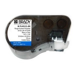 Brady Corporation M-78-432-CL-BK | Printer Label Cartridge, Component, M-Series Toughbond, Use With Bmp51/Bmp53 Printers, Rough Surface Polyester, 1.00" X 1.90", Black On Clear, 100 Per Roll