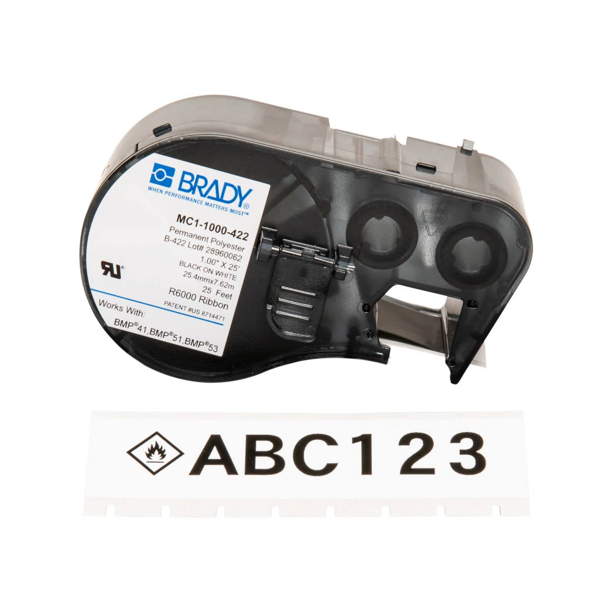 Brady Corporation MC1-1000-422 | Printer Labels, Polyester, White, 25 ft L, 25.4 mm W