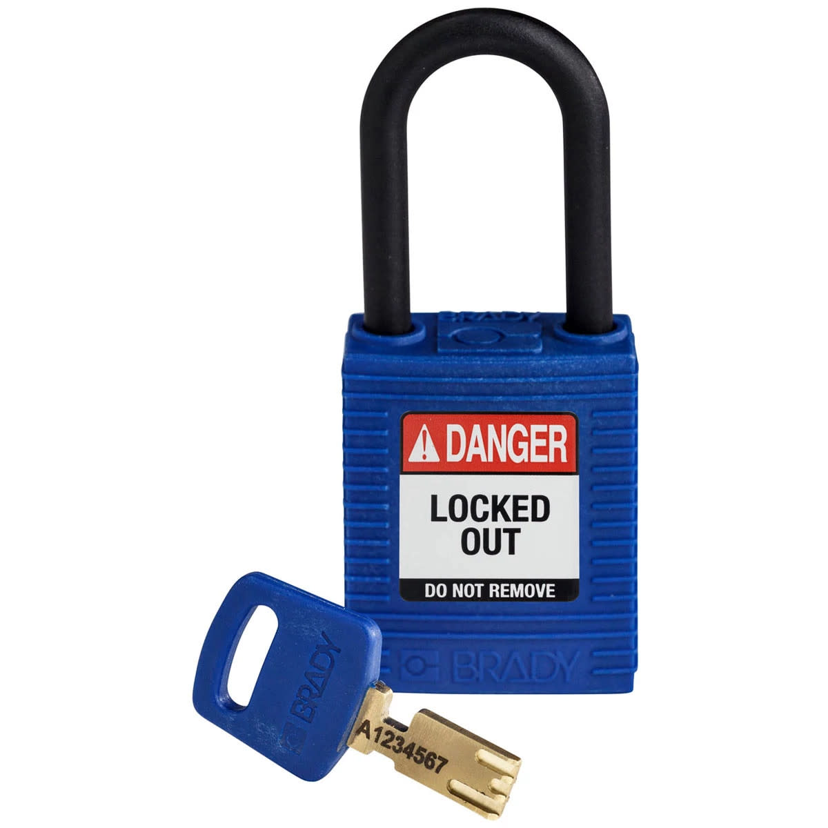 Brady Corporation NYL-BLU-38PL-KD | SafeKey Lockout Padlock Nylon Blue 1.5 in. Plastic Shackle, Keyed Different