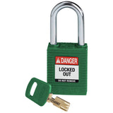 Brady Corporation NYL-GRN-38ST-KD | SafeKey Lockout Padlock Nylon Green 1.5 in. Steel Shackle, Keyed Different
