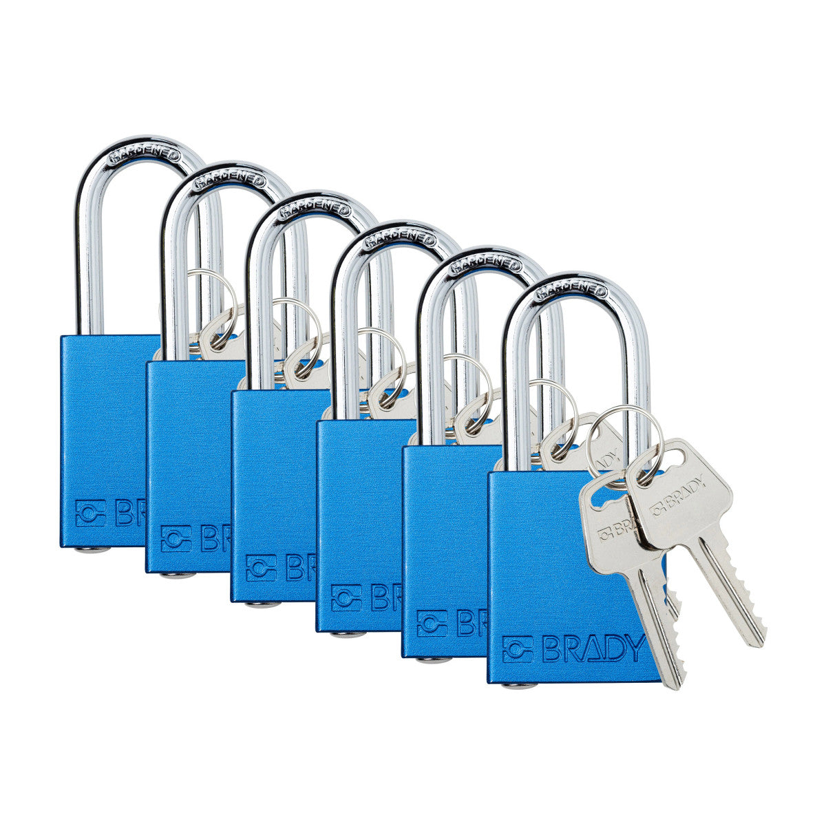 Brady Corporation SDAL-BLU-38ST-KD6 | Safety Lockout Padlock Aluminum 1.5 in Steel Shackle Blue Keyed Different 6/PK