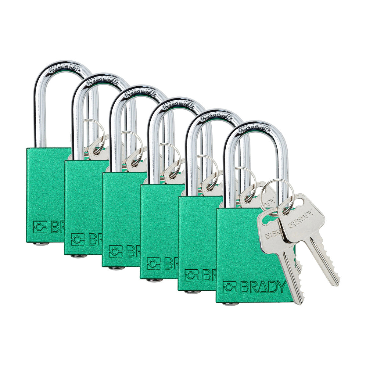 Brady Corporation SDAL-GRN-38ST-KD6 | Safety Lockout Padlock Aluminum 1.5 in Steel Shackle Green Keyed Different 6/PK