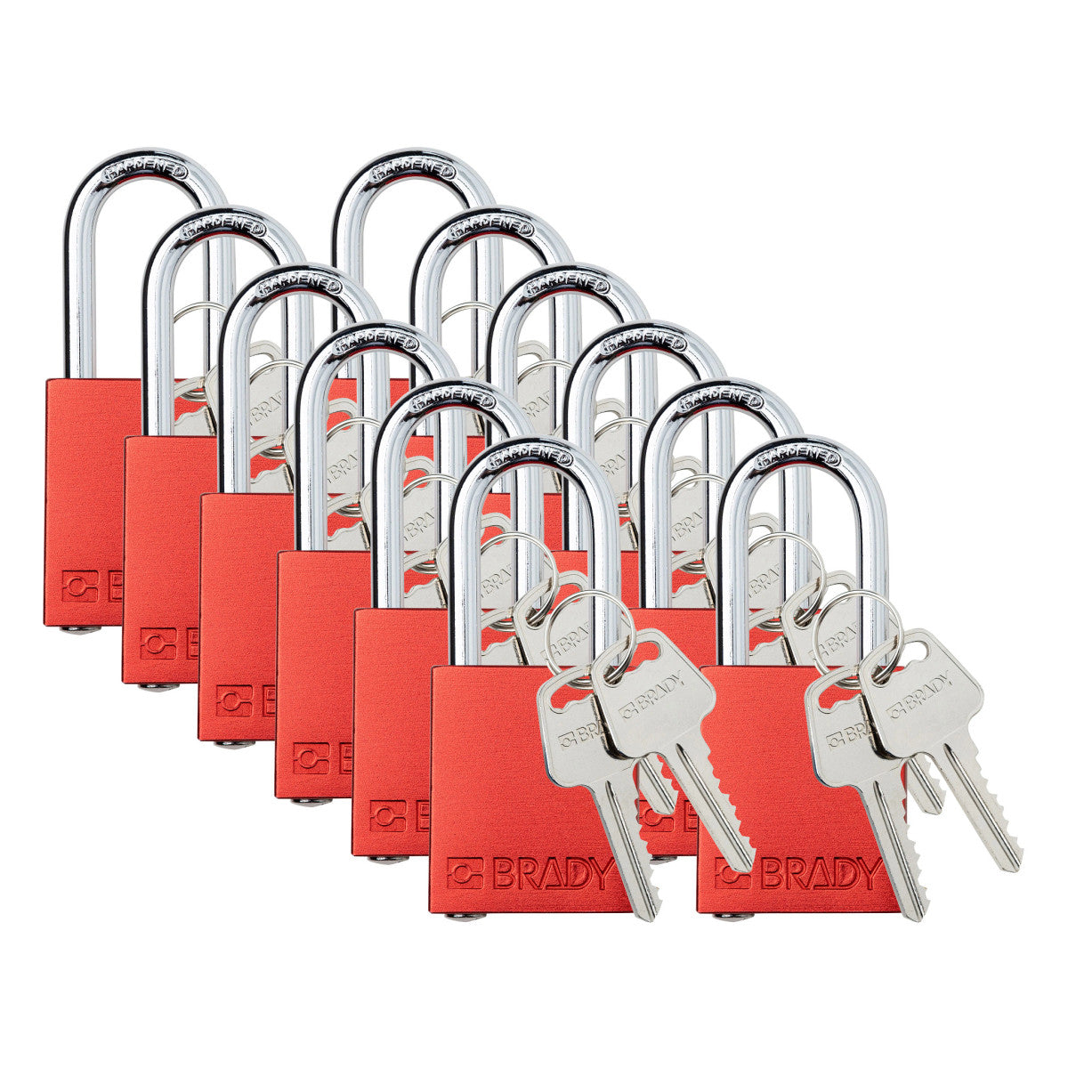 Brady Corporation SDAL-RED-38ST-KD12 | Safety Lockout Padlock Aluminum 1.5 in Steel Shackle Red Keyed Different 12/PK