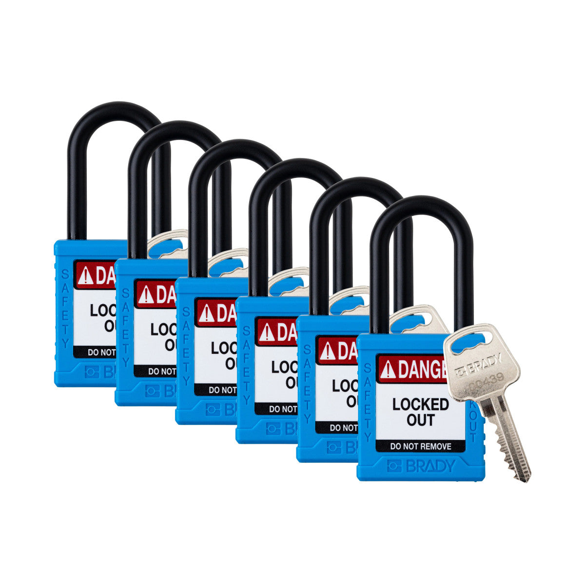 Brady Corporation SDPL-BLU-38PL-KA6 | Safety Lockout Padlock Plastic 1.5 in Nylon Shackle Blue Keyed Alike 6/PK