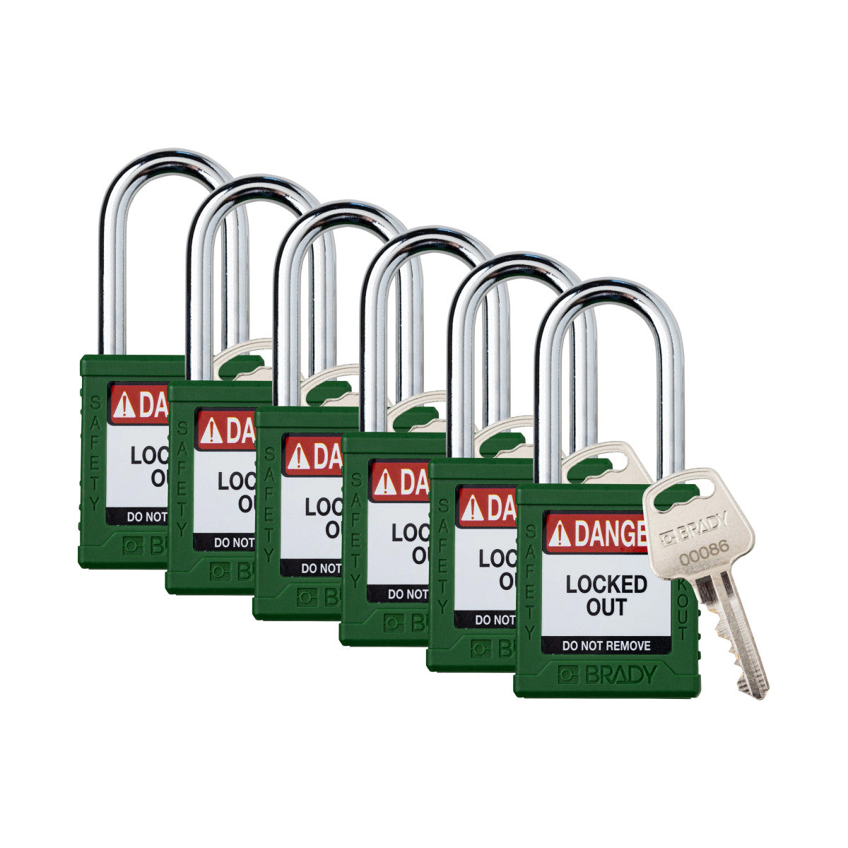 Brady Corporation SDPL-GRN-38ST-KA6 | Safety Lockout Padlock Plastic 1.5 in Steel Shackle Green Keyed Alike 6/PK