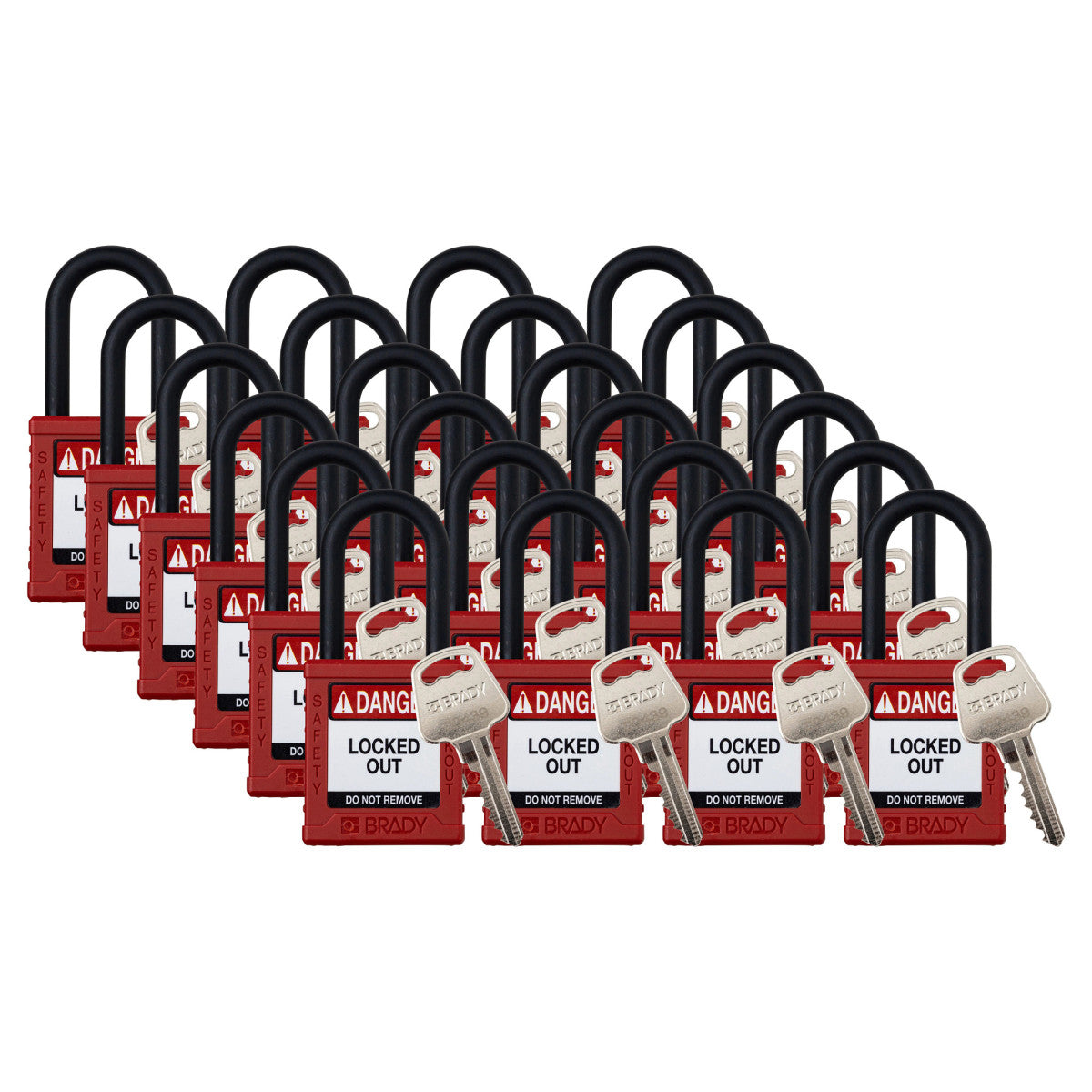 Brady Corporation SDPL-RED-38PL-KD24 | Safety Lockout Padlock Plastic 1.5 in Nylon Shackle Red Keyed Different 24/PK