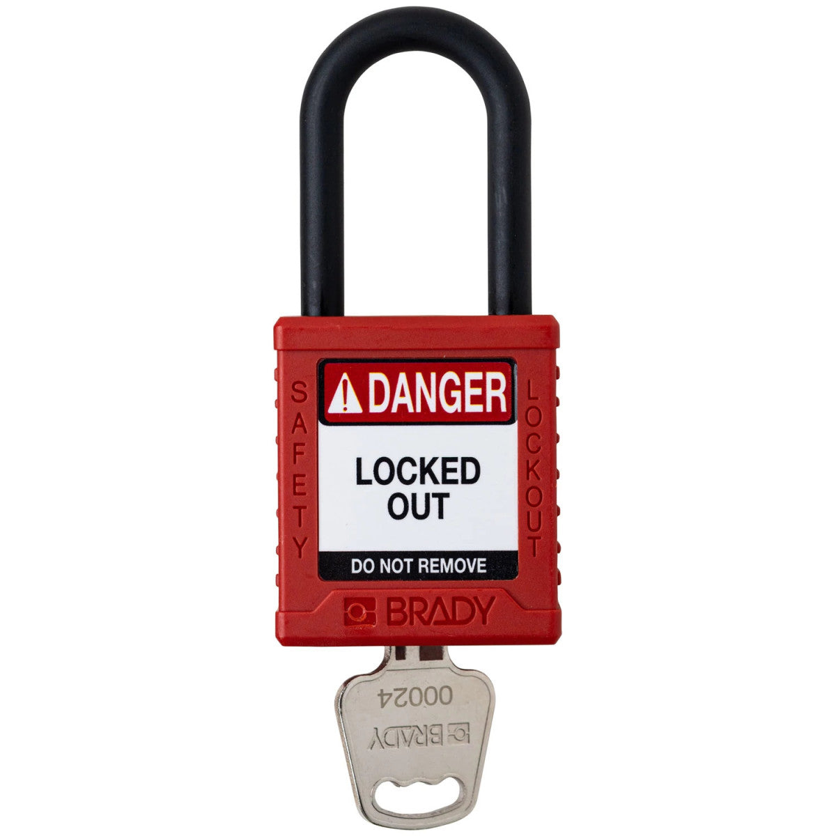 Brady Corporation SDPL-RED-38PL-KD | Safety Lockout Padlock Plastic 1.5 in Nylon Shackle Red Keyed Different
