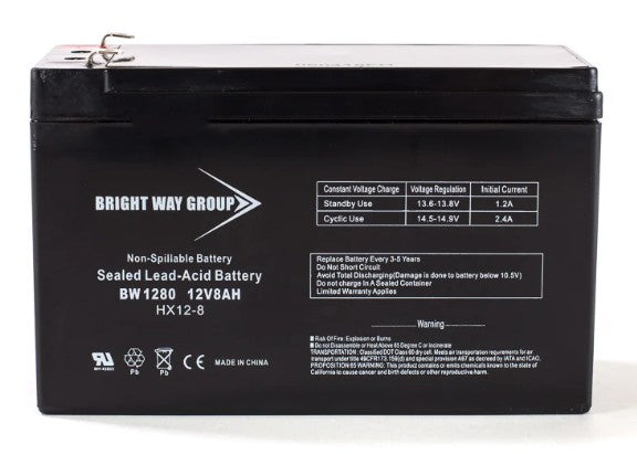 Bright Way Group LLC BW 1280 F2 | Rechargeable Sealed Lead Acid Battery, 12 V, 8 Ah
