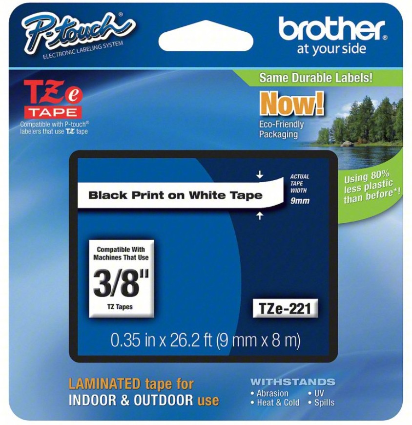 Brother Mobile Solutions TZE221G | 3/8" Black on White P-Touch Tape
