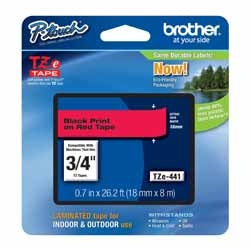 Brother Mobile Solutions TZE441 | 18mm (0.7") Black on Red tape for P-Touch 8m (26.2 ft)