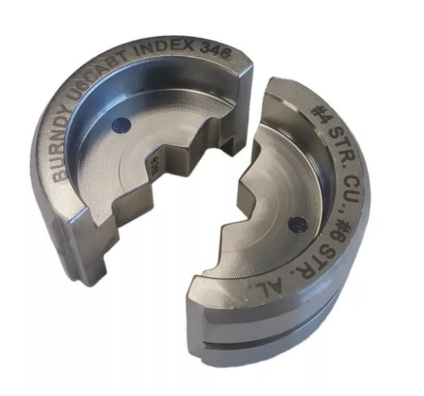Burndy U6CABT | Stainless Steel Hexagonal Butting Twin U Die, #4 Stranded Copper, #6 Stranded Aluminum, Gray, Index 346