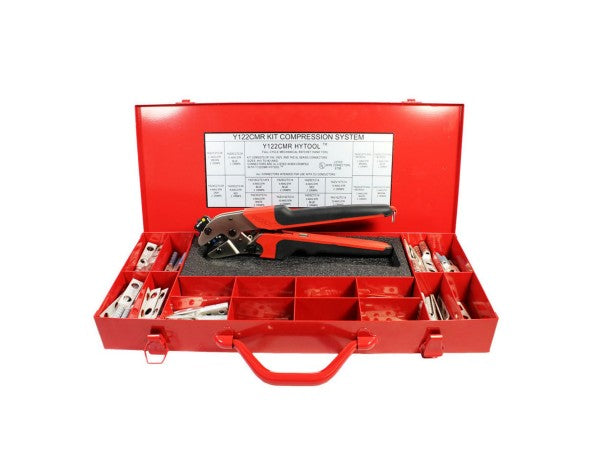 Burndy Y122CMRKIT | Ergonomic Full-Cycle Ratchet Crimper Kit with Y122CMR, Case, and Assorted Long Barrel Terminals and Splices