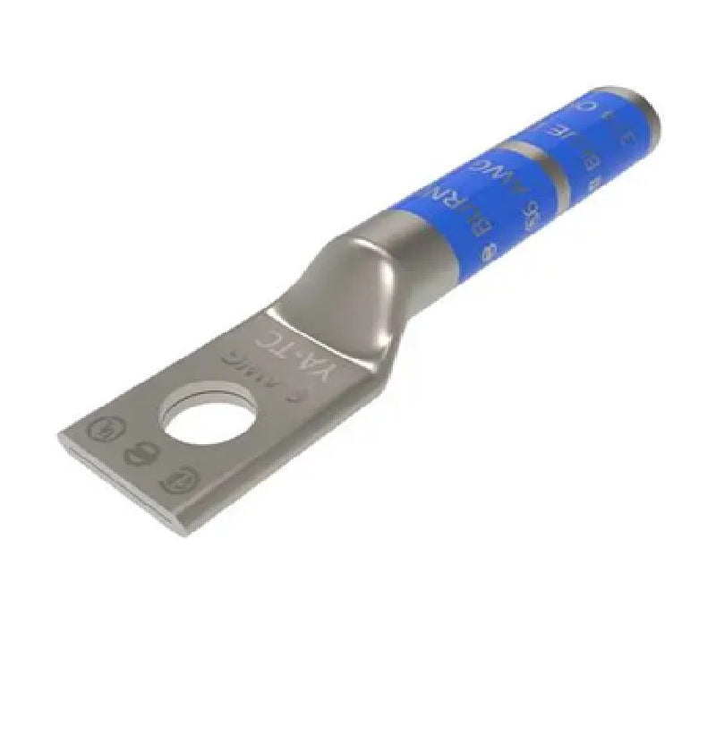 Burndy YA6C | Copper Compression Terminal, 6 AWG, 1-Hole, 1/4 in. Stud, Long Barrel