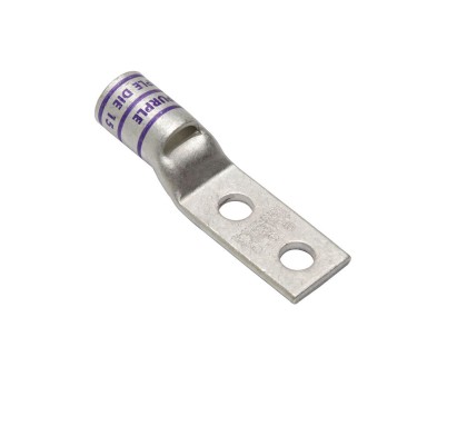 Burndy YAV26L2NT38FX | Copper Compression Terminal, 2-Hole, 3/8 in. Stud, 1 in. Spacing, Standard Barrel, Narrow Tongue, 2/0 Flex