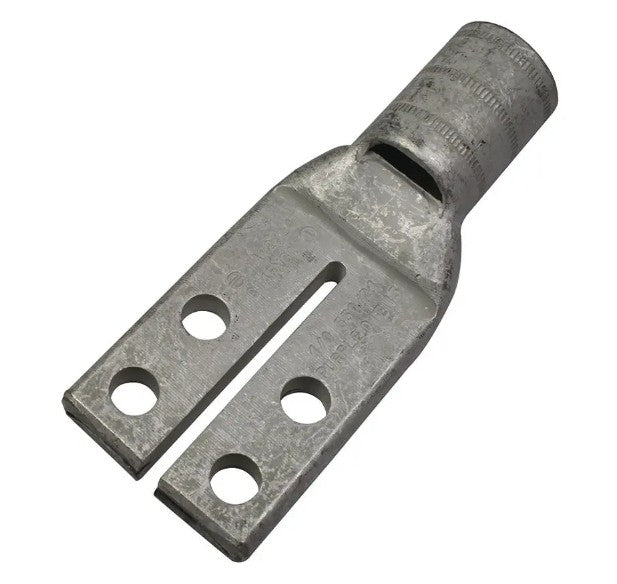 Burndy YAV28L4TC14FXG1 | Copper Compression Terminal, 4-Hole Split Pad, 1/4 in. Stud, 5/8 in. Spacing, Standard Barrel, 4/0 Flex