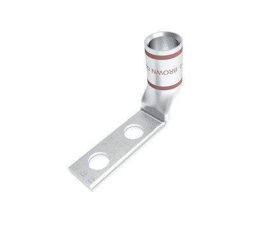 Burndy YAV2CL2NT14FX90 | Copper Compression Terminal, 2 Flex, 2-Hole, 1/4 in. Stud, 5/8 in. Spacing, Narrow Tongue, Standard Barrel, 90°