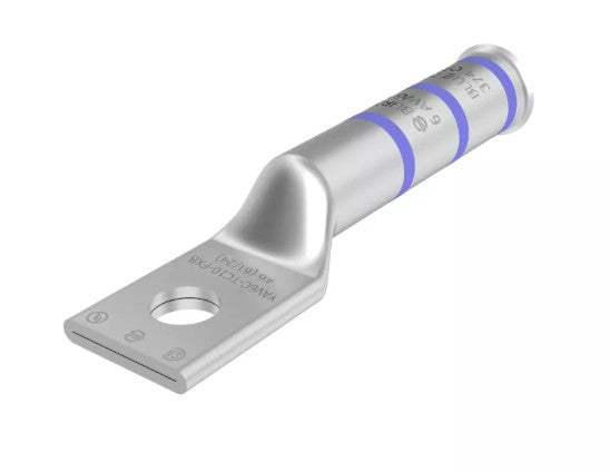 Burndy YAV6CTC10FXB | Copper Compression Terminal, 1-Hole, #8-10 Stud, Long Barrel