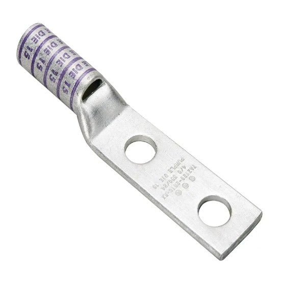 Burndy YAZ2C2TC516E2 | Compression Terminal, 2 AWG Copper, 2-Hole, 5/16 in. Stud, 3/4 in. Spacing, Long Barrel