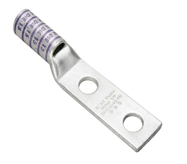 Burndy YAZ6C2N | Copper Compression Terminal, 6 AWG, 2-Hole, 1/2 in. Stud, 1-3/4 in. Spacing, Long Barrel