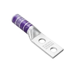 Burndy YA1C2N | 502061 | Copper Compression Lug, 2 Hole without Inspection Window, 1 AWG, 1/2 Inch Stud, 1-3/4 Inch Stud Hole Spacing