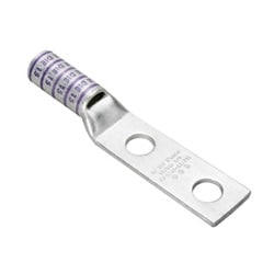 Burndy YAZ6C2TC14 | 25018480 | Copper Compression Lug, 2 Hole with Inspection Window, 6 AWG, 1/4 Inch Stud