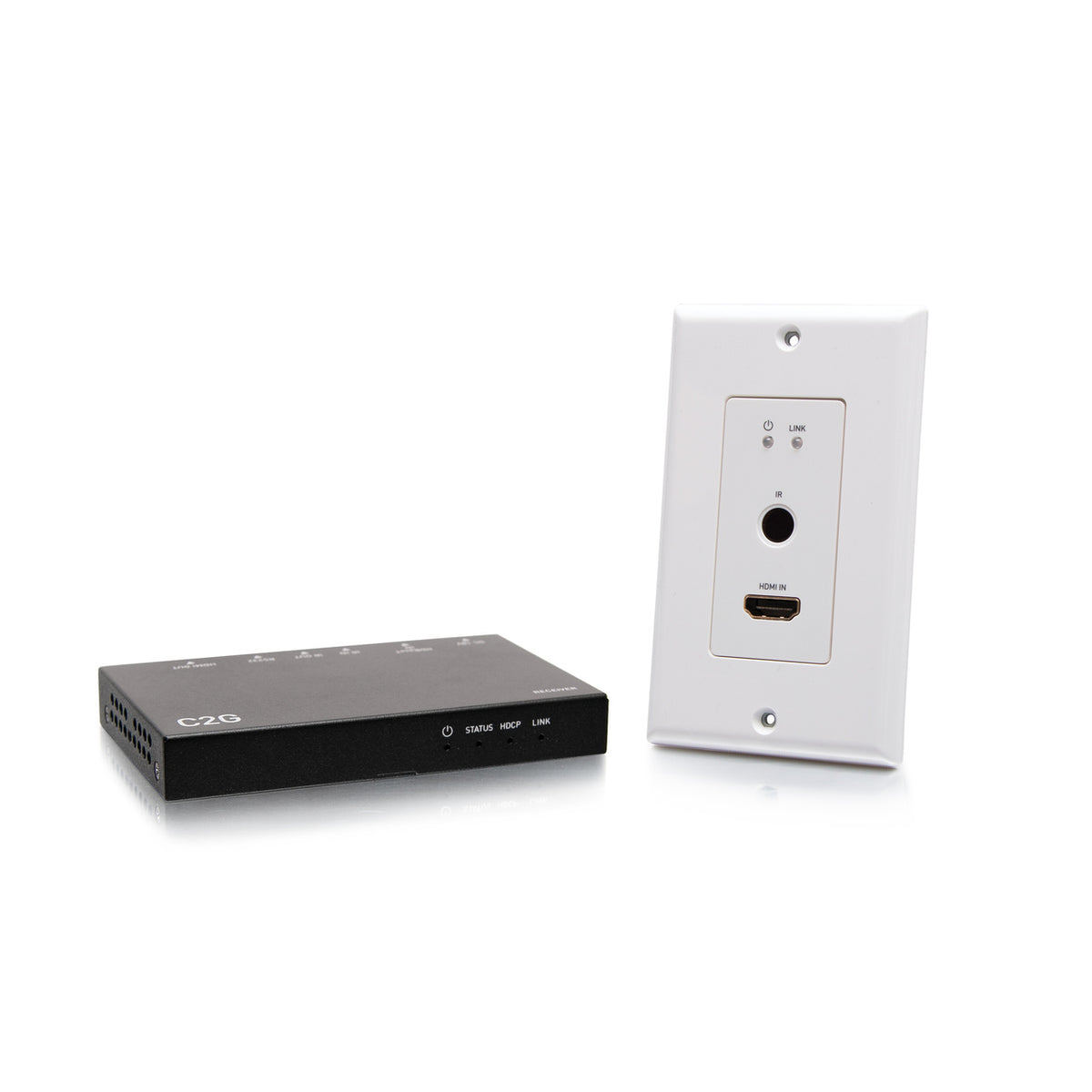 C2G C2G30025 | HDMI HDBaseT + RS232 and IR over Cat Extender Single Gang Wall Plate Transmitter to Ultra-Slim Box Receiver - 4K 60Hz