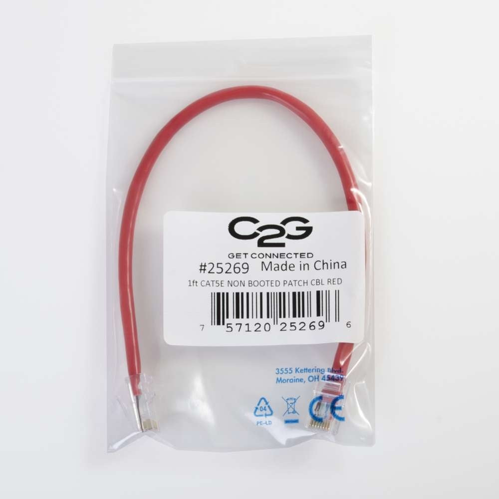 C2G CG00548 | 6ft (1.8m) Cat5e Non-Booted Unshielded (UTP) Ethernet Network Patch Cable - Red