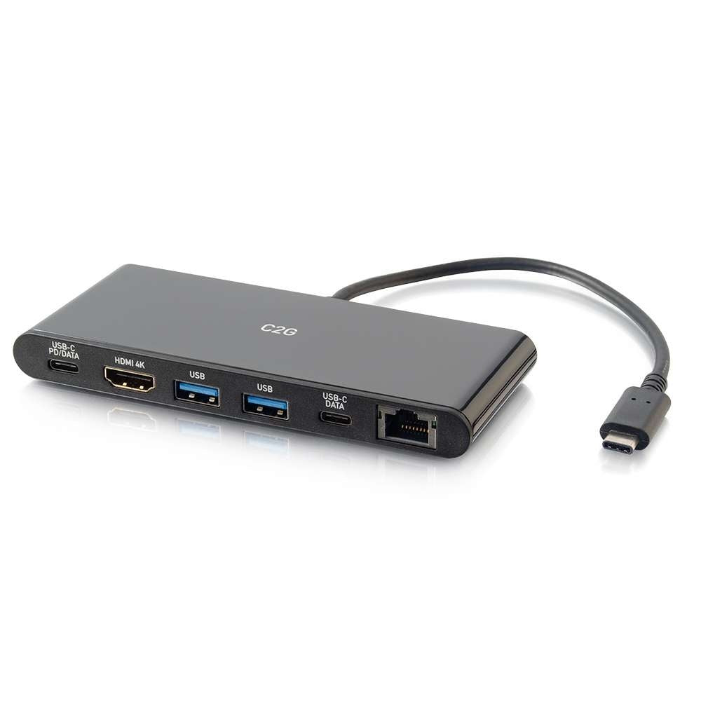 C2G CG28845 | USB-C 6-in-1 Mini Docking Station with HDMI, Ethernet, USB and Power Delivery up to 60W - 4K 30Hz