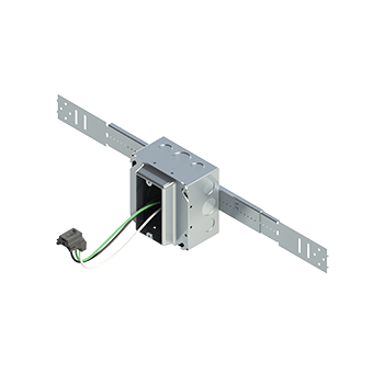 Cablofil EZE16C-RPT58 | EZE-Fab 4 in. Square Box, 16 in. Telescoping Bracket, 1-Gang 5/8 in. Raised Plaster Ring, Grounded PlugTail Receptacle Connector
