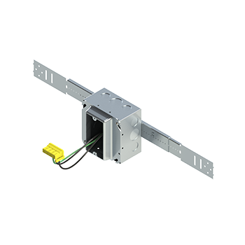 Cablofil EZE16C-SPT58 | EZE-Fab 4 in. Square Box, 16 in. Telescoping Bracket, 1-Gang 5/8 in. Raised Plaster Ring, Grounded PlugTail Switch Connector