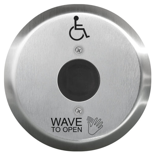 Camden Door Controls CM-330/42R | Battery Powered, Wireless Touchless Switch, 6" Round Faceplate, Hand Icon