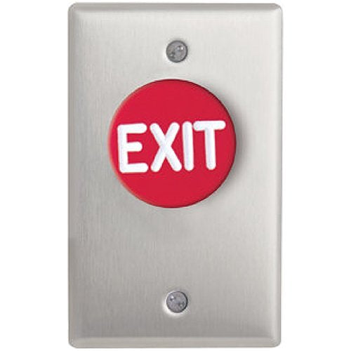 Camden Door Controls CM-4000RE | Spring Return, Normally Open, Momentary, Red Button, 'EXIT' Engraved in White